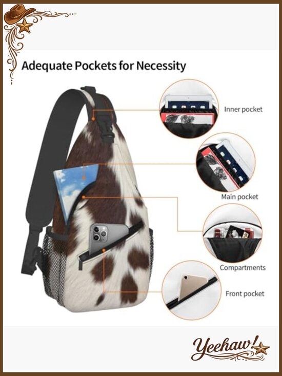 Cow Print Sling Backpack Crossbody Bag Adjustable Strap Daypack Hiking Travel main image 6